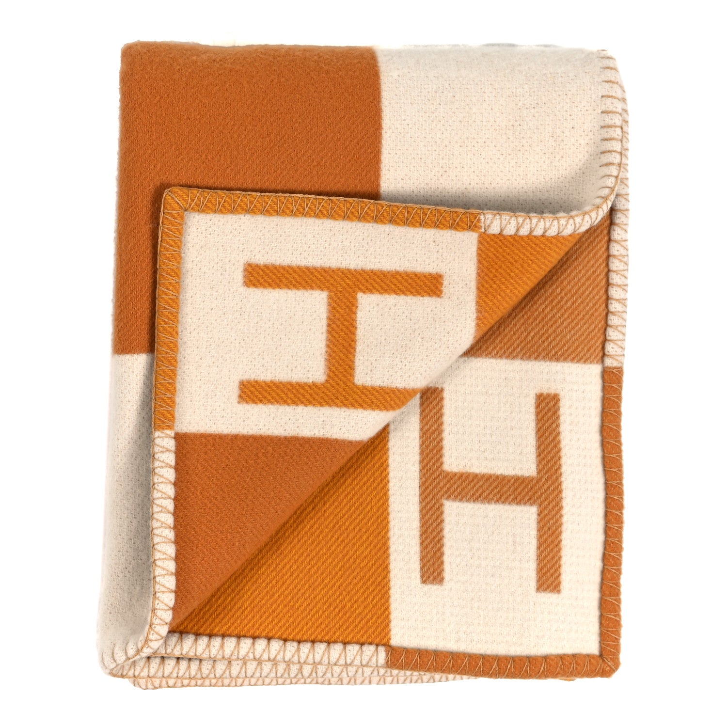 Hermes Wool Cashmere Avalon Vibration Blanket Miel 2 of 3