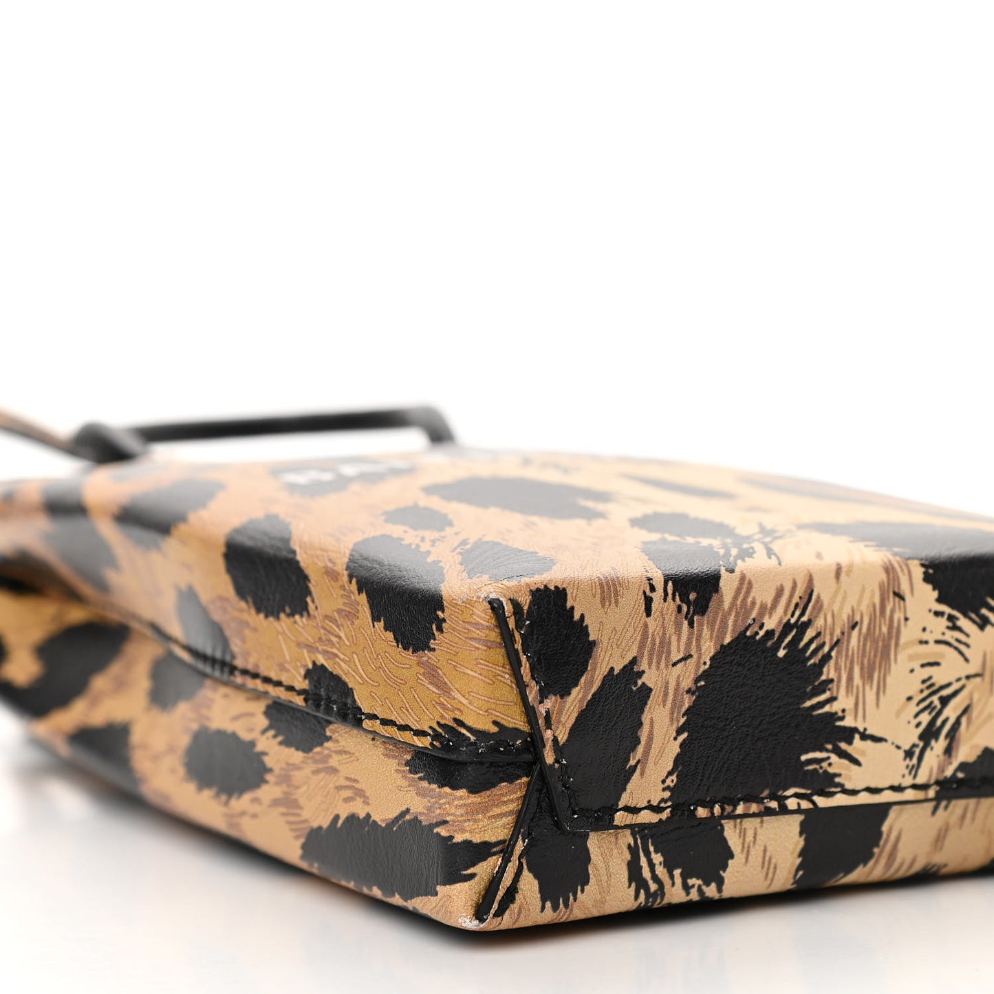 Smooth Calfskin Leopard Print Logo Shopping Phone Holder Bag Beige Black