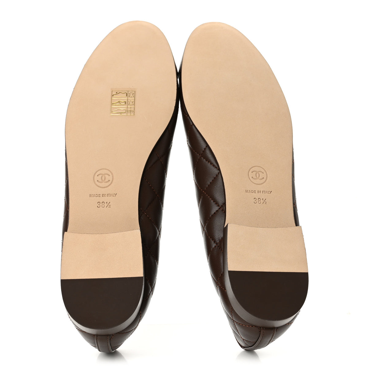 Chanel Lambskin Quilted CC Cap Toe Ballerina Flats 38.5 Dark Brown 6 of 10