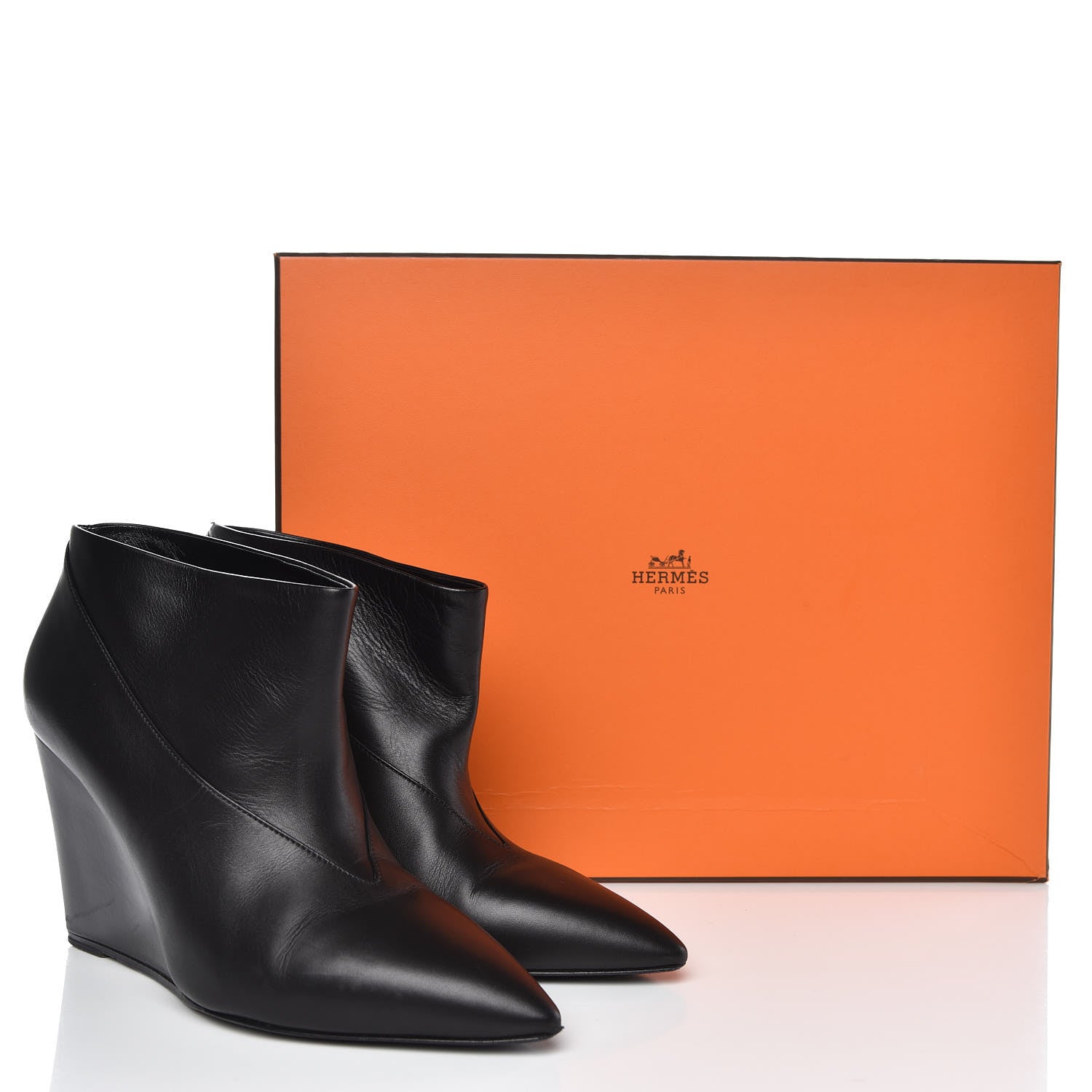 Hermes Box Wedge Booties 38 Black 12 of 12