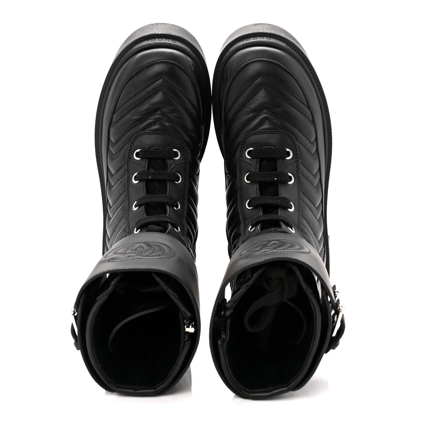 Nappa Frances GG Matelasse Platform Combat Boots 36 Black