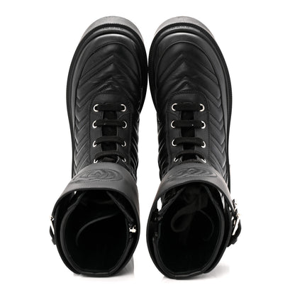 Gucci Nappa Frances GG Matelasse Platform Combat Boots 36 Black 5 of 10