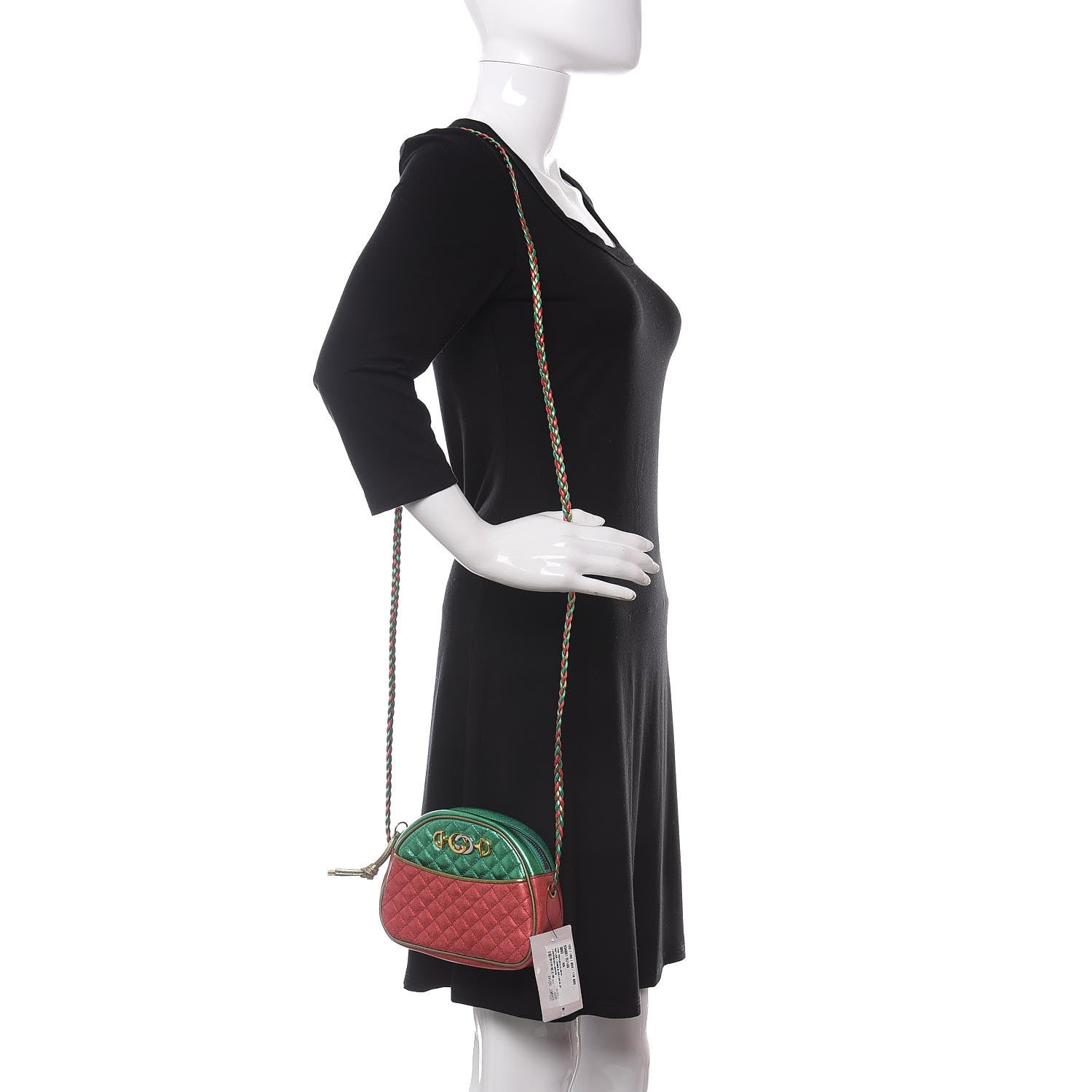 Gucci Laminated Nappa Trapuntata Mini Zumi Dome Shoulder Bag Rosso Jasmine Green Rame 2 of 10
