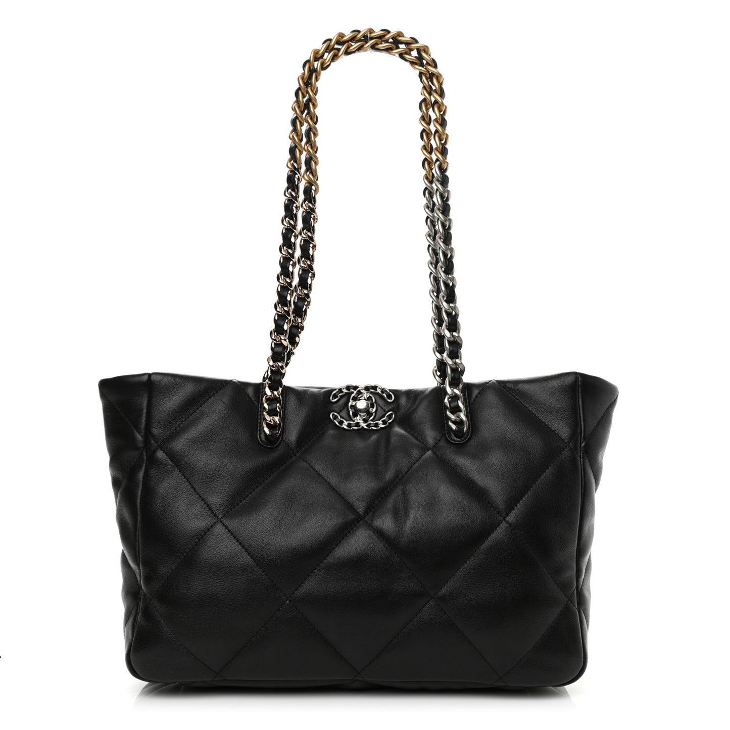 Lambskin Quilted Chanel 19 East West Shopping Bag Black