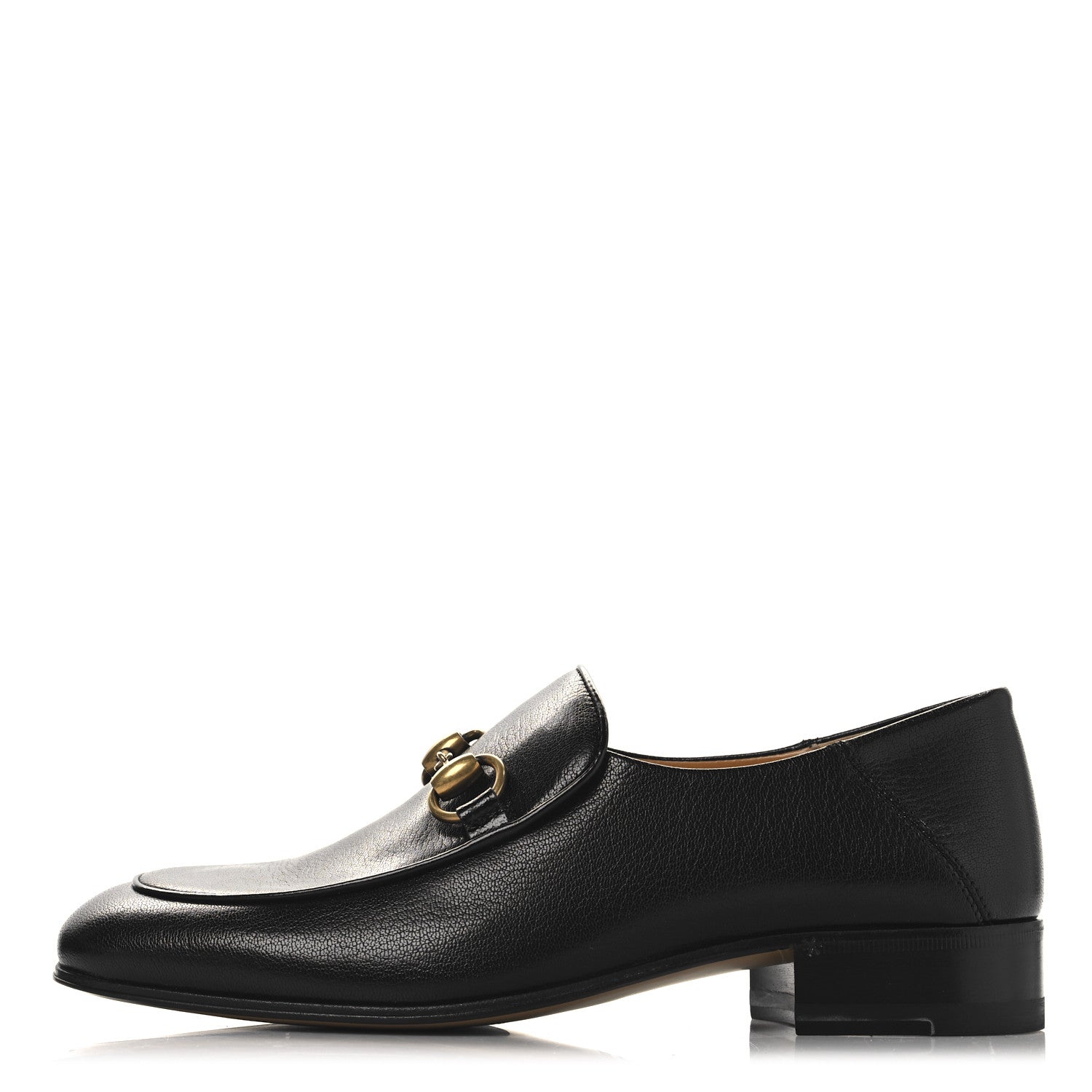 Gucci Goatskin Womens Horsebit Mid-Heel Loafers 37 Black 1 of 10