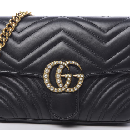 Gucci Calfskin Matelasse Pearly GG Marmont Chain Belt Bag Black 10 of 12
