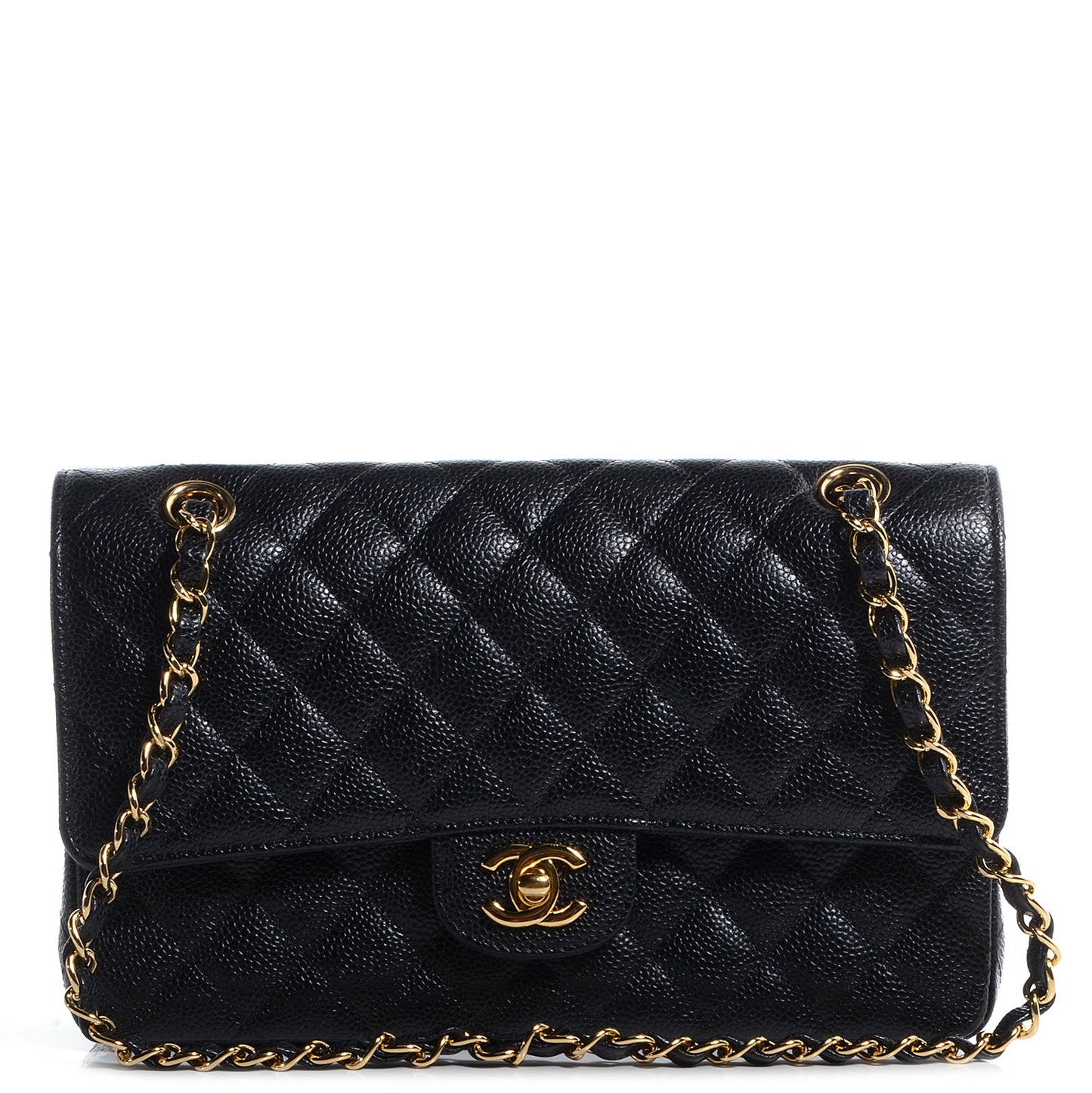 Caviar Quilted Medium Double Flap Black
