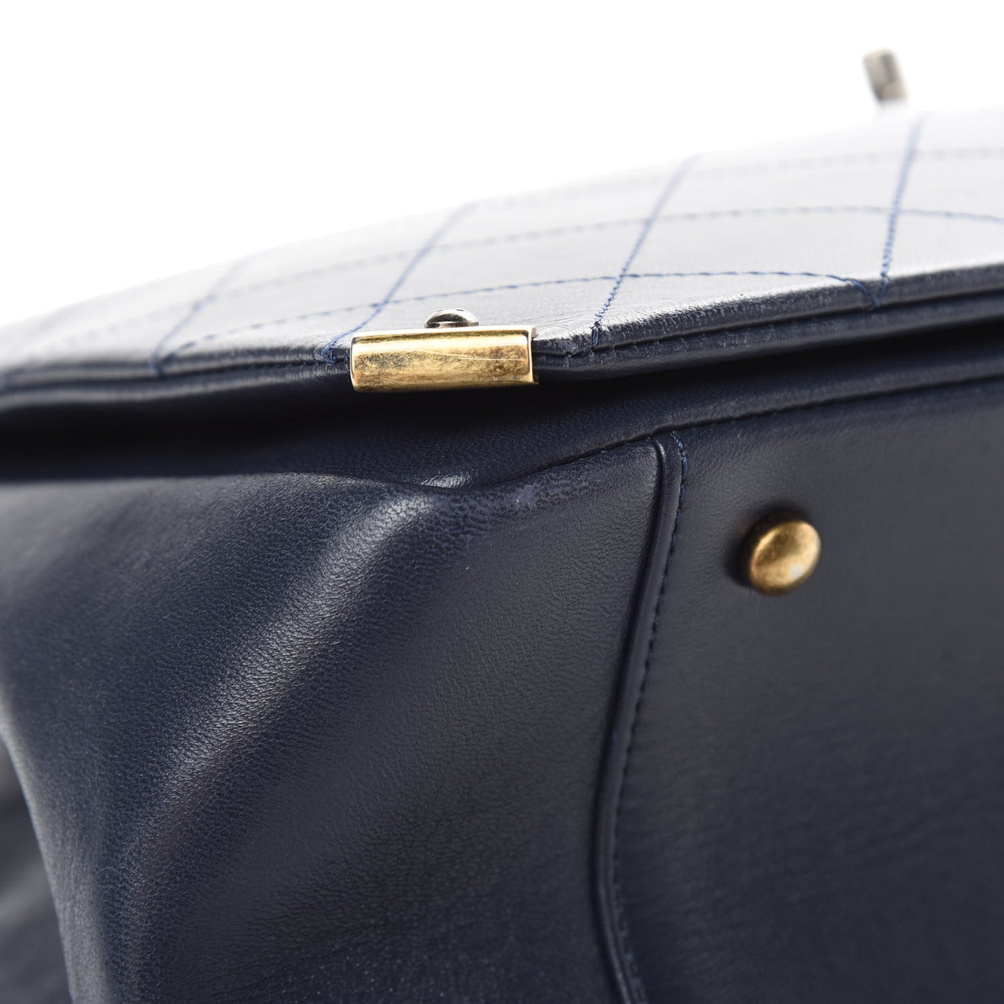 Lambskin Stitched Large Around The Corner Shopping Tote Deep Marine