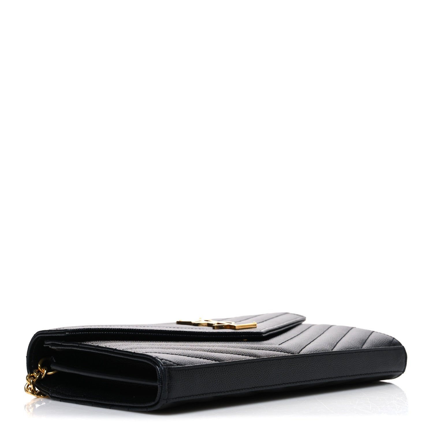 Saint Laurent Grain De Poudre Matelasse Chevron Monogram Chain Wallet Black 4 of 9