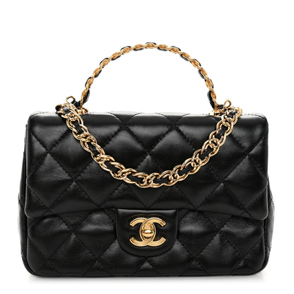 Chanel Shiny Lambskin Quilted Golden Links Top Handle Flap Black 1 of 11