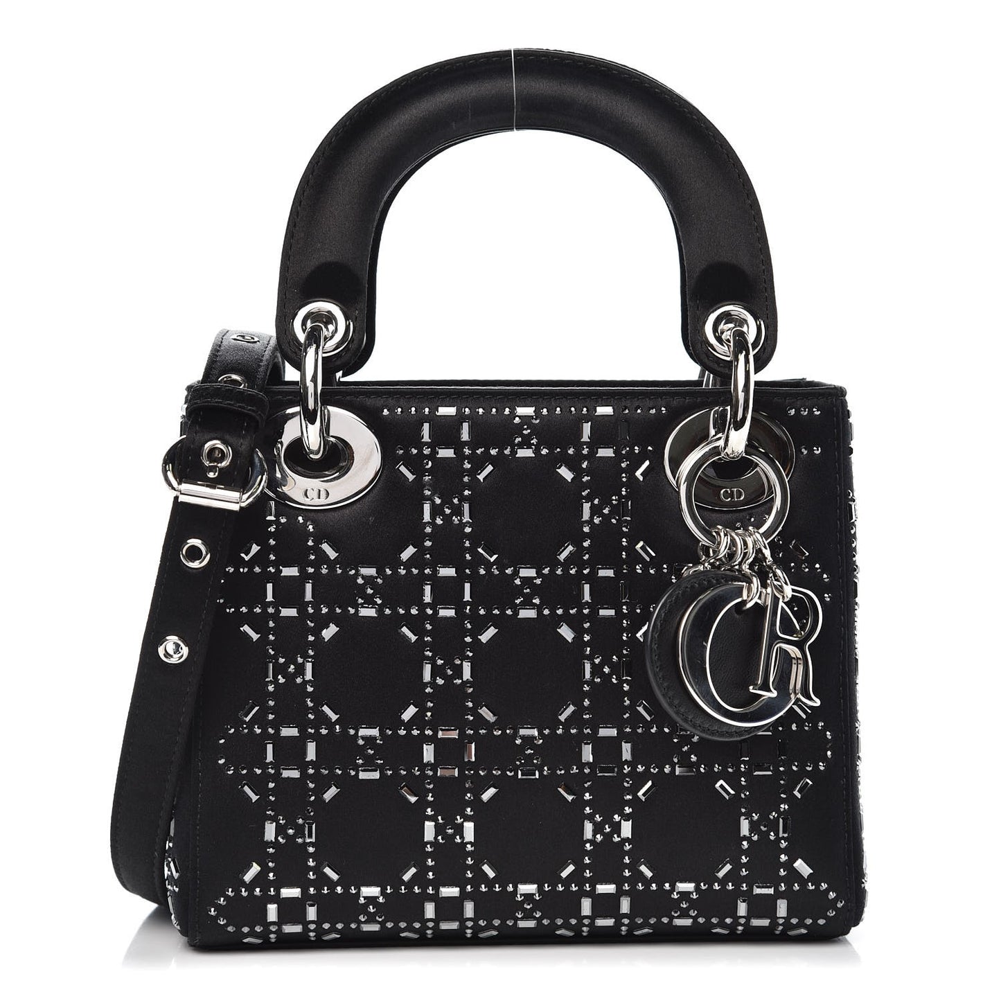 Satin Crystal Cannage Mini Lady Dior Black