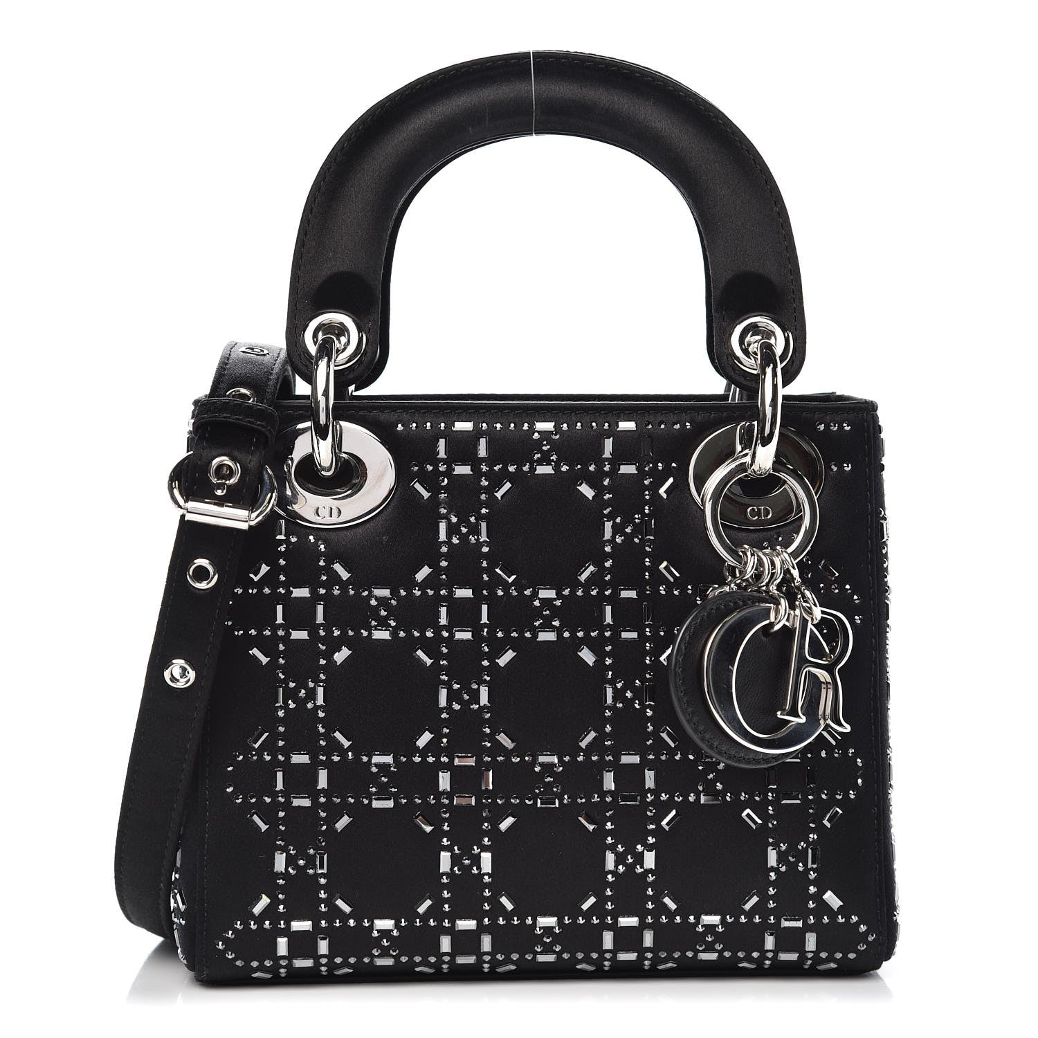 Christian Dior Satin Crystal Cannage Mini Lady Dior Black 1 of 10