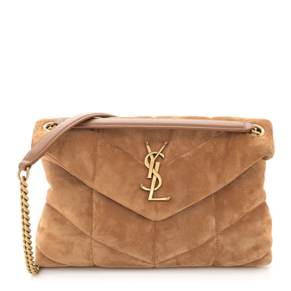 Saint Laurent Suede Calfskin Quilted Small Loulou Puffer Monogram Chain Satchel Cinnamon 1 of 11