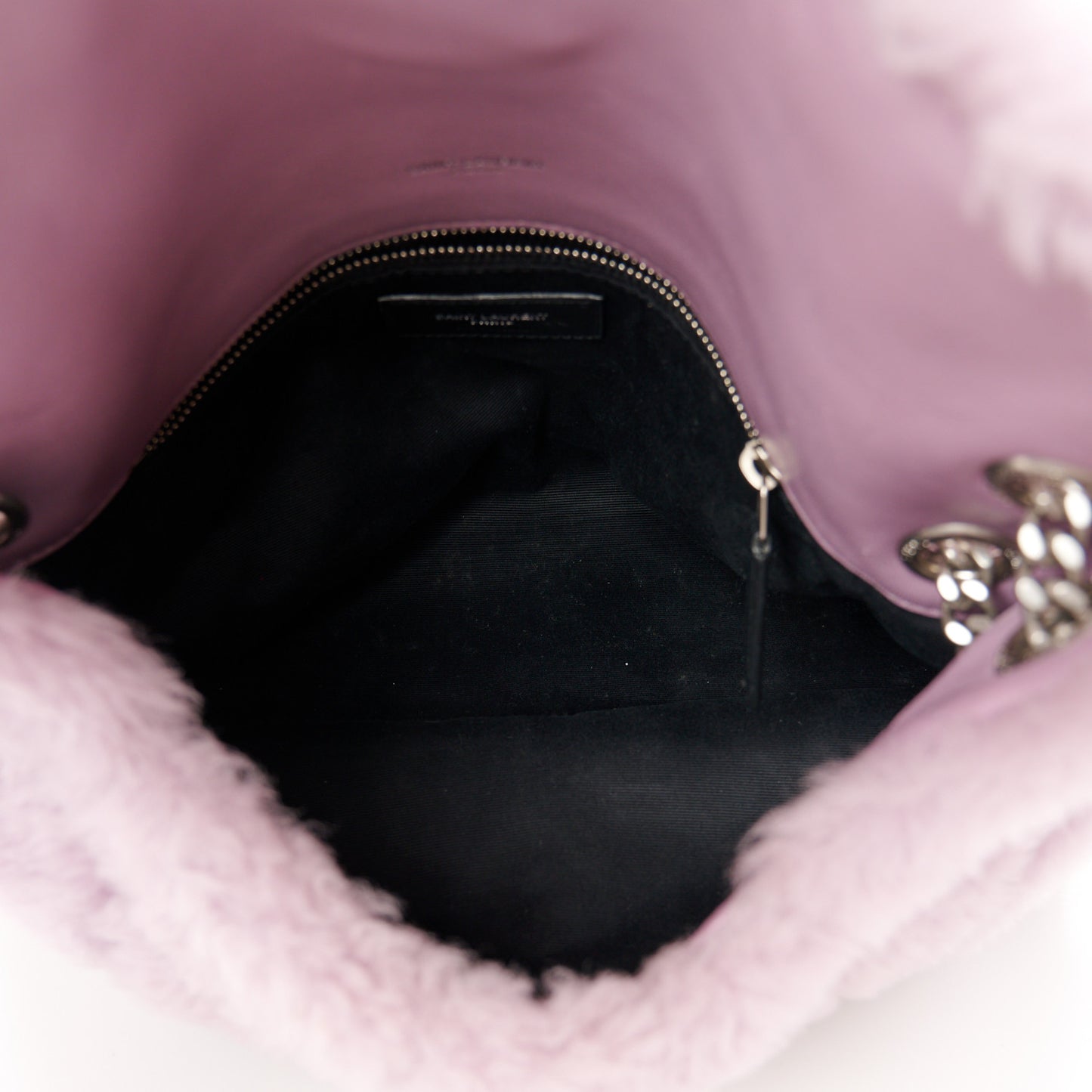 Merino Shearling Lambskin Quilted Small Loulou Puffer Monogram Chain Satchel Glycine