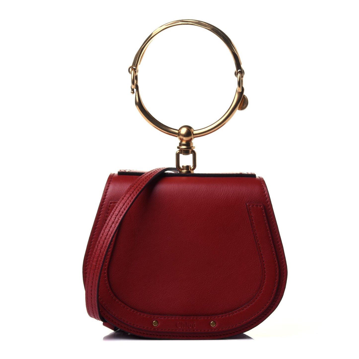 Calfskin Suede Small Nile Bracelet Bag Dahlia Red