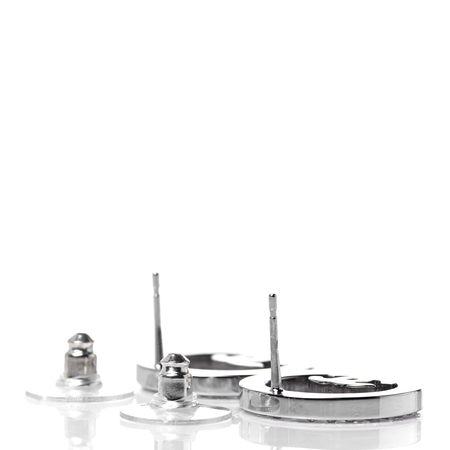 Chanel Crystal CC Round Earrings Silver 3 of 4