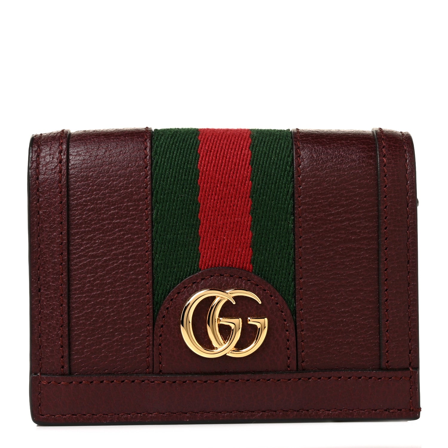 Gucci Textured Calfskin Web Ophidia Card Case Vintage Bordeaux 1 of 9