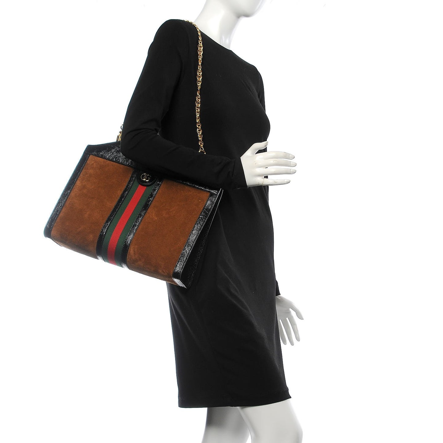 Suede Patent GG Web Medium Ophidia Top Handle Chain Nocciola Black