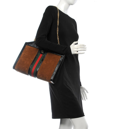 Gucci Suede Patent GG Web Medium Ophidia Top Handle Chain Nocciola Black 2 of 12