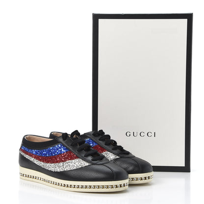 Gucci Calfskin Glitter Crystal Womens Sylvie Web Falacer Sneakers 35.5 Black 11 of 11
