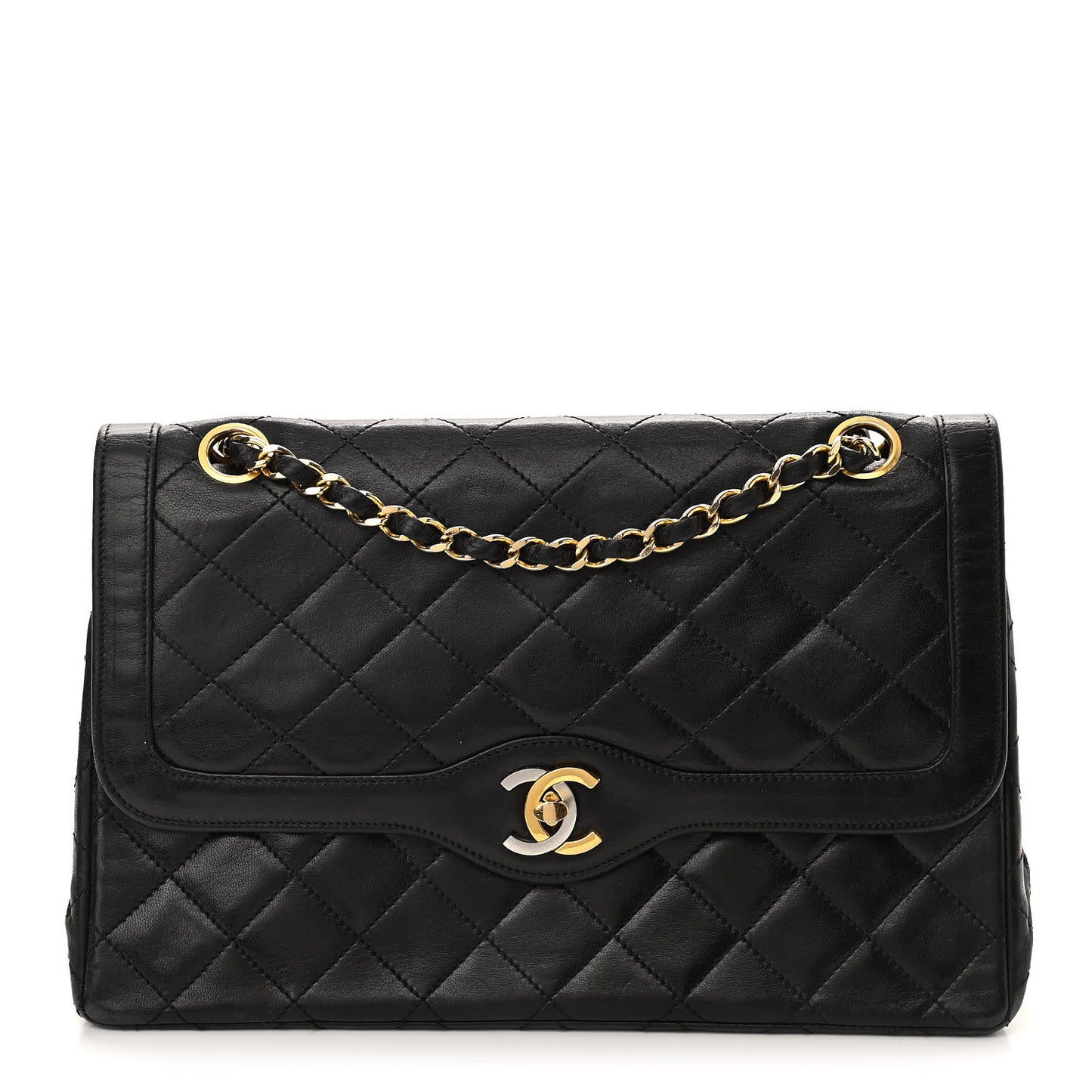 Lambskin Quilted Medium Double Flap Bag Black