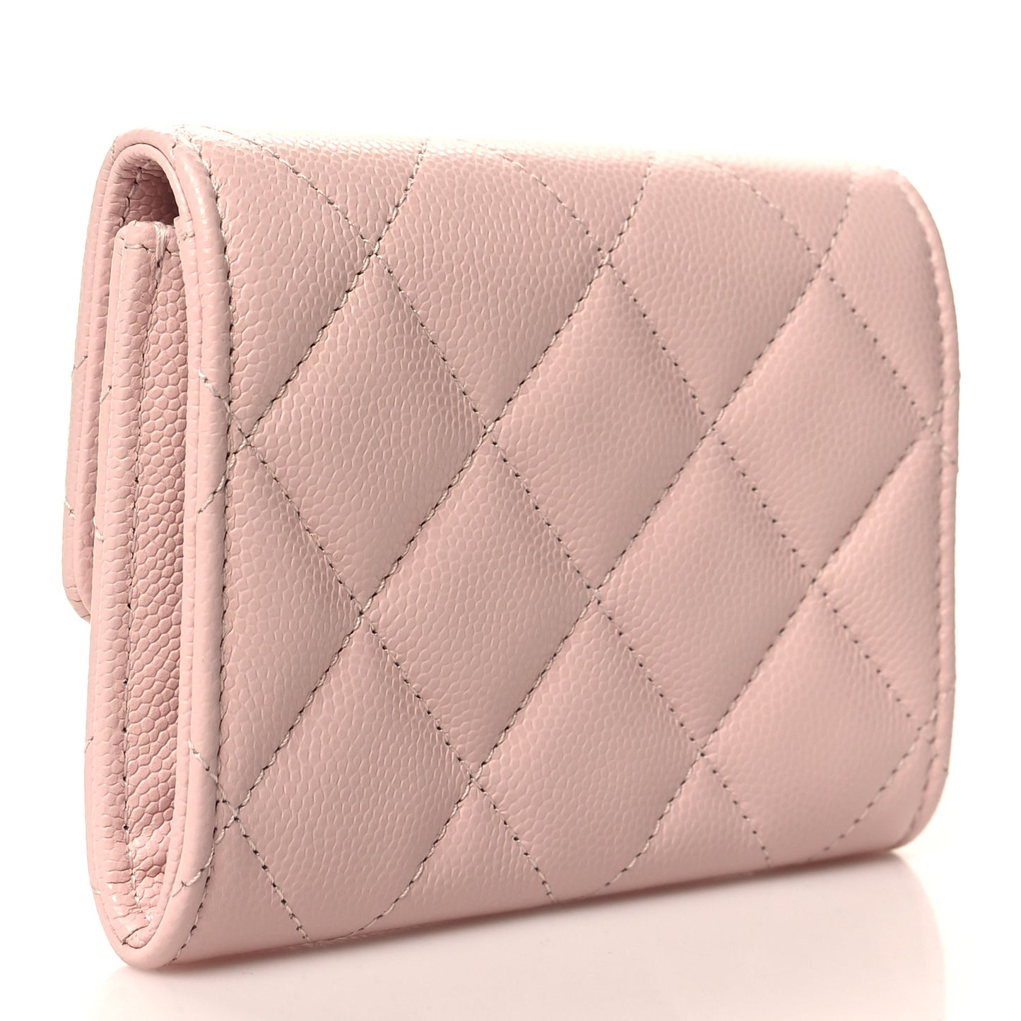 Caviar Quilted Crystal Enamel Flap Card Holder Pink