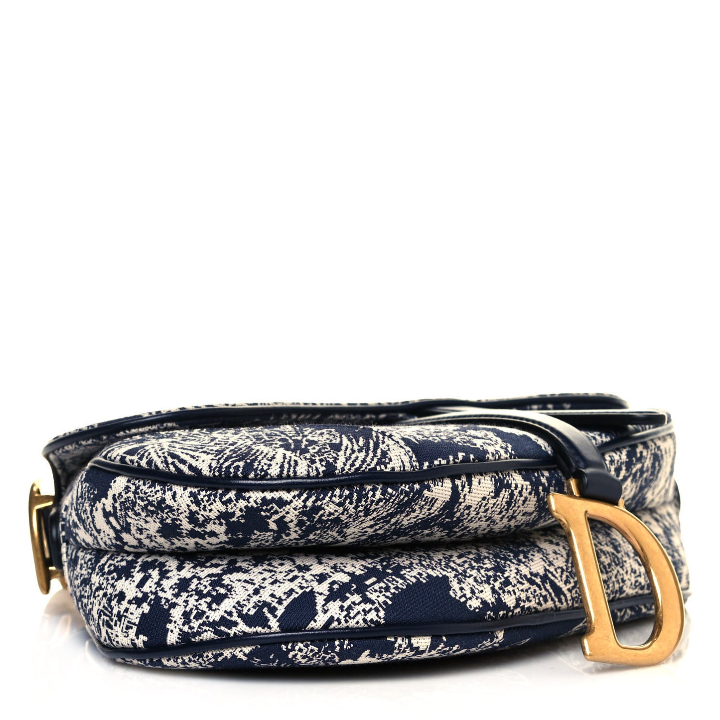 Canvas Reverse Embroidered Toile De Jouy Saddle Bag Blue
