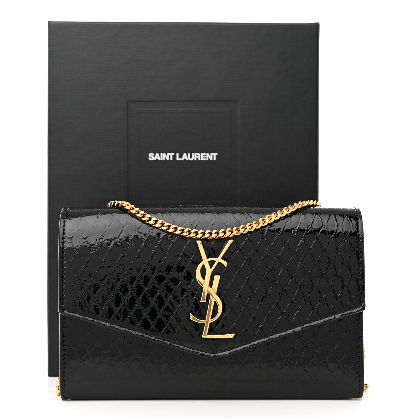 Calfskin Python Embossed Monogram Uptown Chain Wallet Black