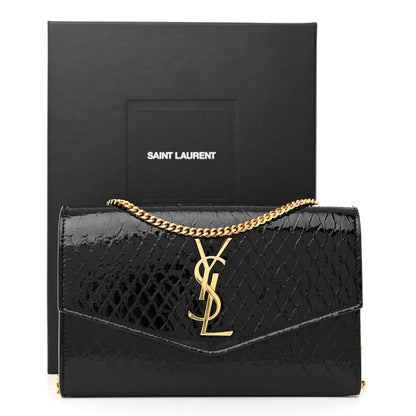 Saint Laurent Calfskin Python Embossed Monogram Uptown Chain Wallet Black 12 of 12