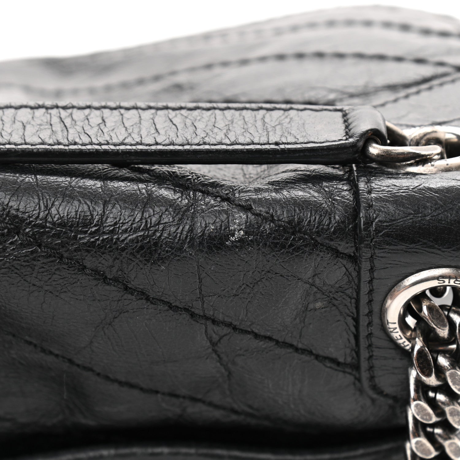 Saint Laurent Crinkled Calfskin Matelasse Monogram Medium Niki Chain Satchel Black 14 of 14