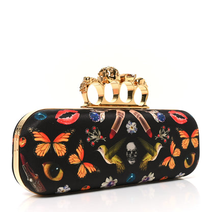 Alexander McQueen Silk Obsession Print Skull Knuckle Box Clutch Black 3 of 9