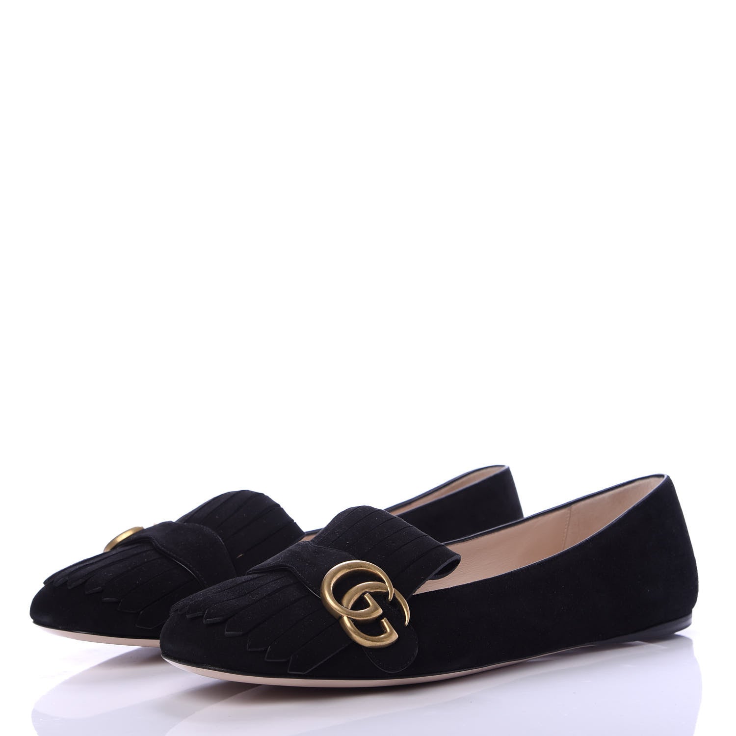 Gucci Kid Scamosciato GG Marmont Fringe Flats 40 Black 2 of 11