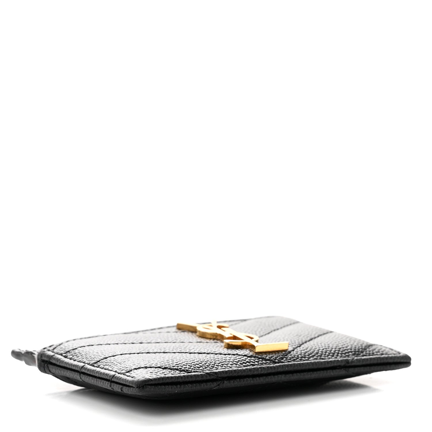 Saint Laurent Grain De Poudre Matelasse Chevron Monogram Credit Card Case Black 4 of 7