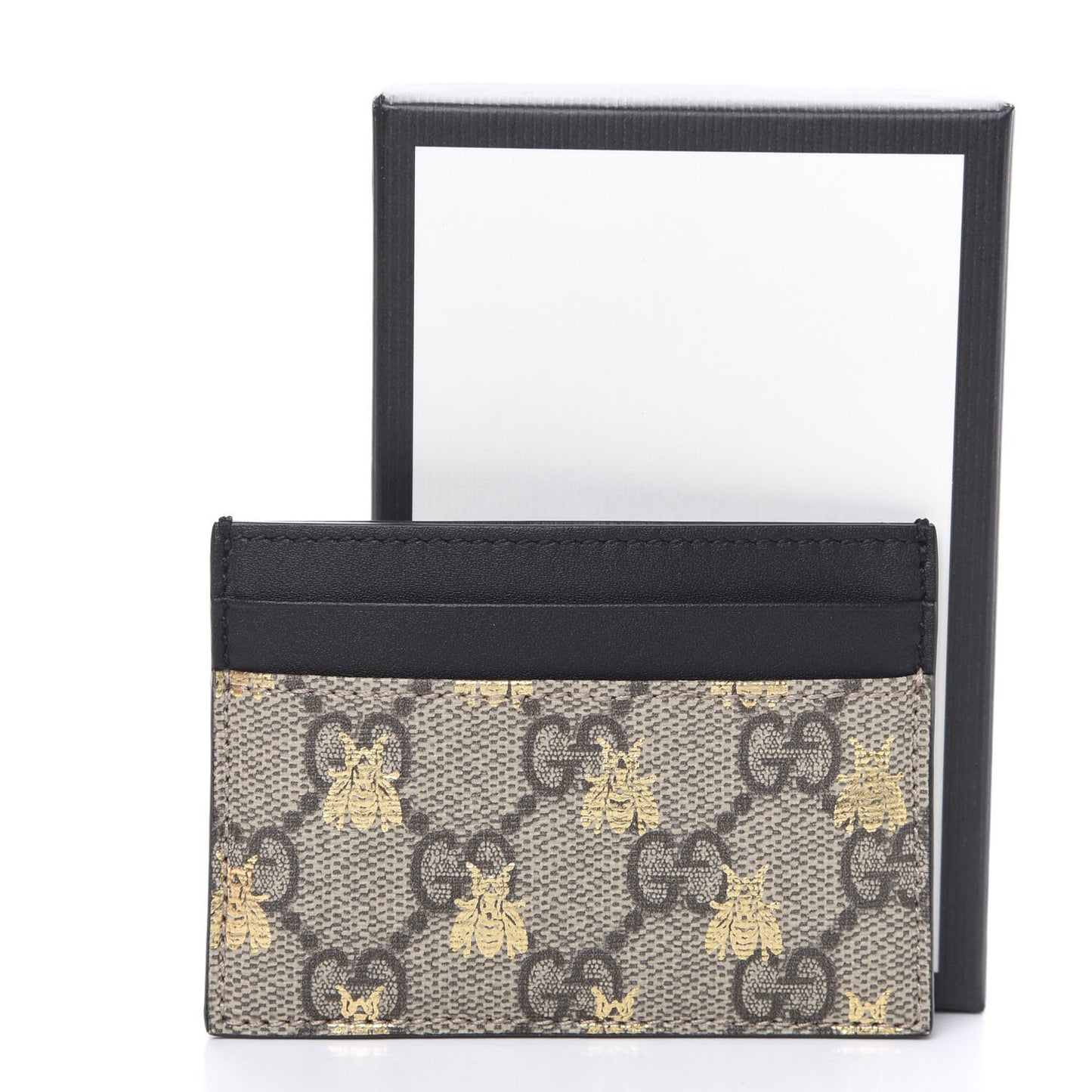 GG Supreme Monogram Bees Card Holder Black