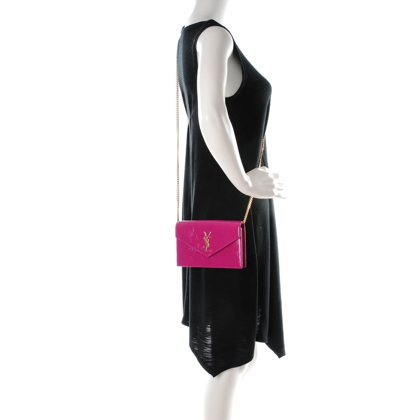 Textured Patent Monogram Envelope Chain Wallet Electric Pink