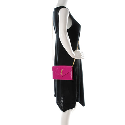 Saint Laurent Textured Patent Monogram Envelope Chain Wallet Electric Pink 2 of 7