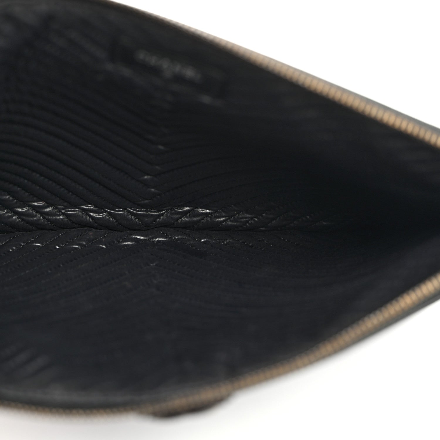 Chanel Calfskin Painted Chevron Embossed Large Boy Zip Pouch Black 5 of 7