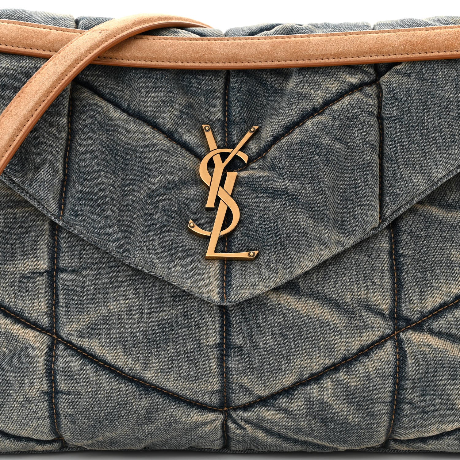 Saint Laurent Denim Quilted Medium Loulou Puffer Monogram Chain Satchel Blue Cinnamon 8 of 11