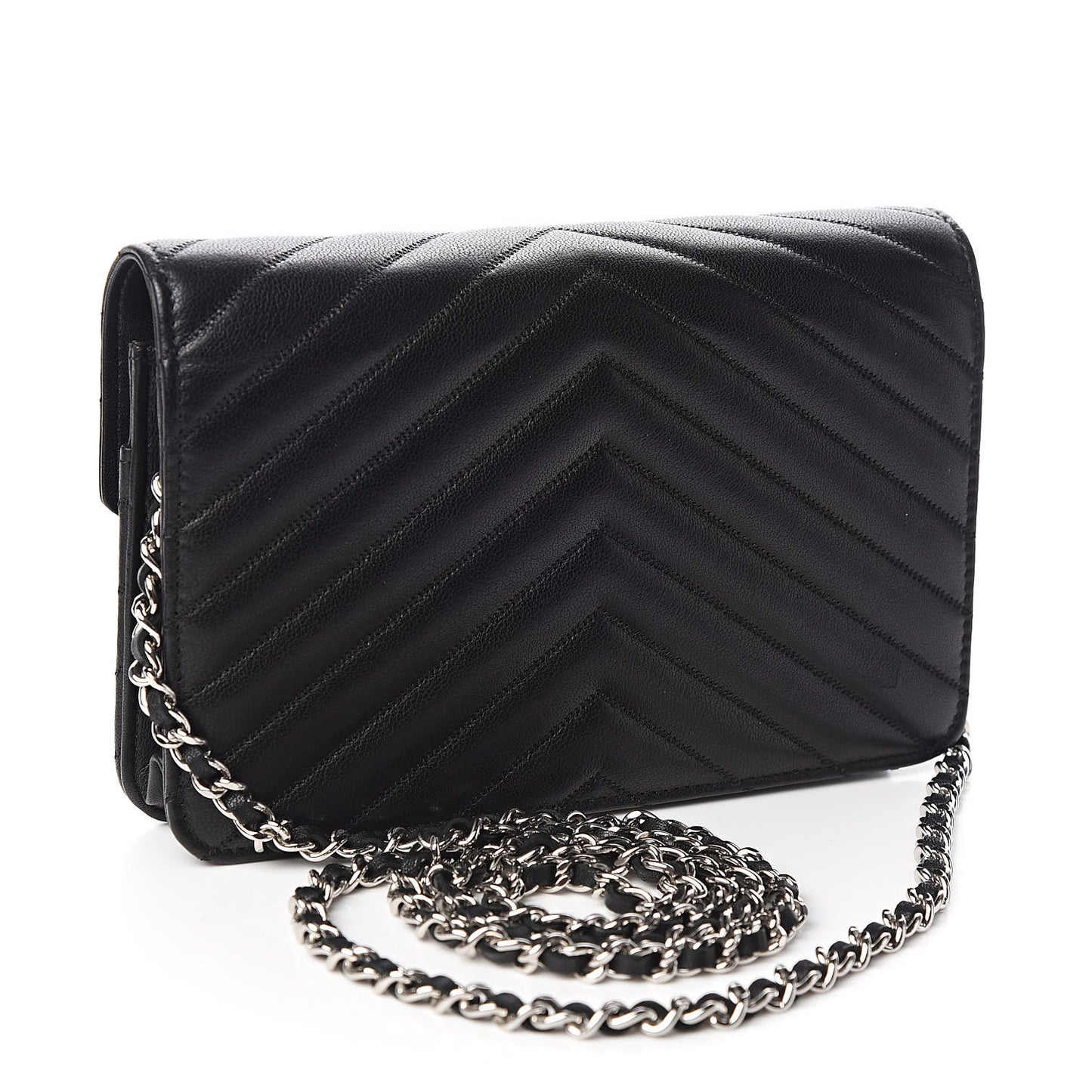 Sheepskin Chevron Wallet On Chain WOC Black