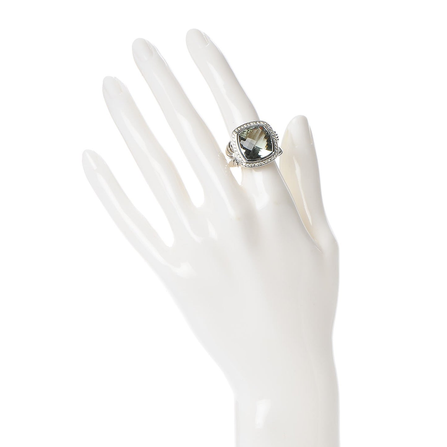 Sterling Silver Diamond Prasiolite 14mm Albion Ring 52 6