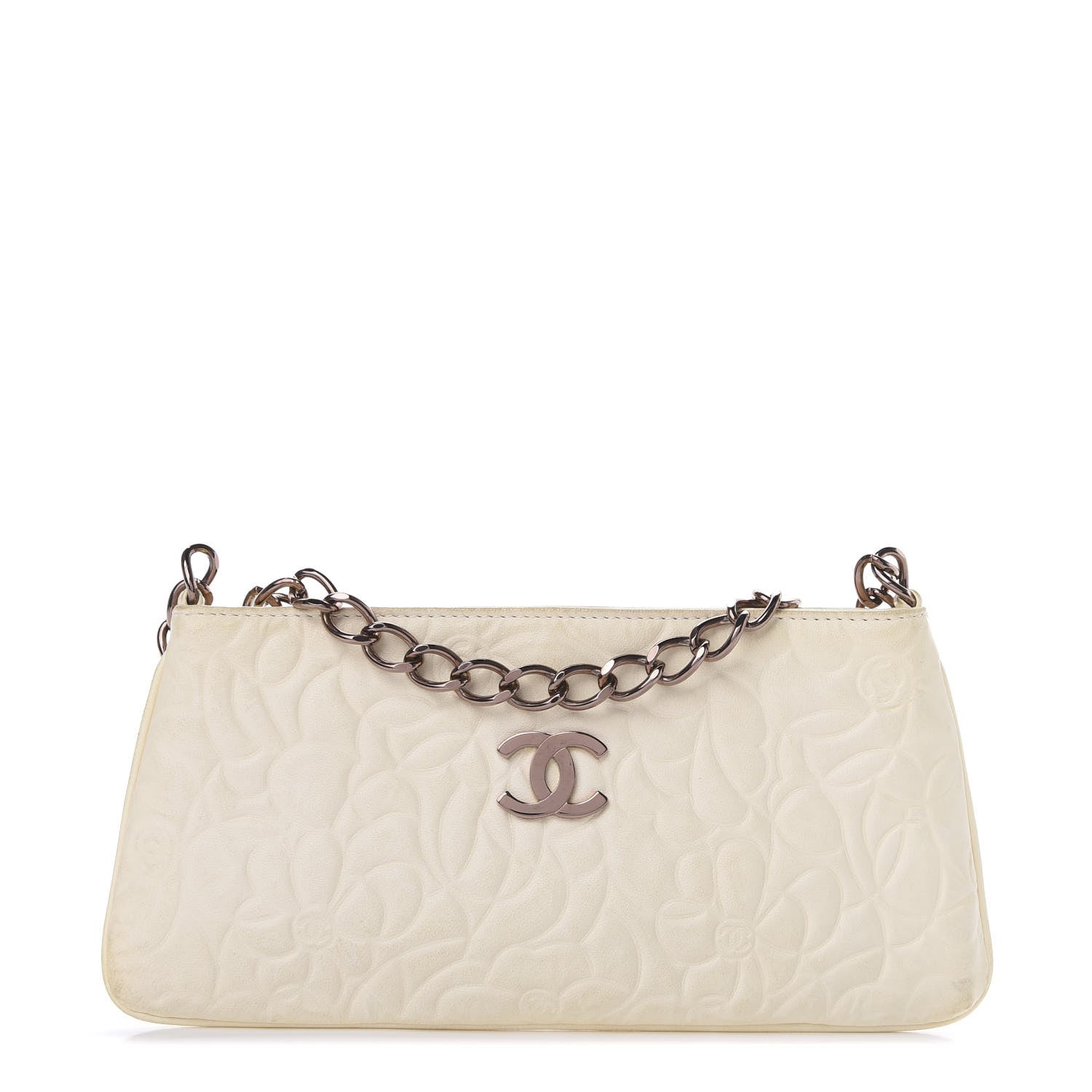 Chanel Lambskin Camellia Embossed Pochette White 1 of 10
