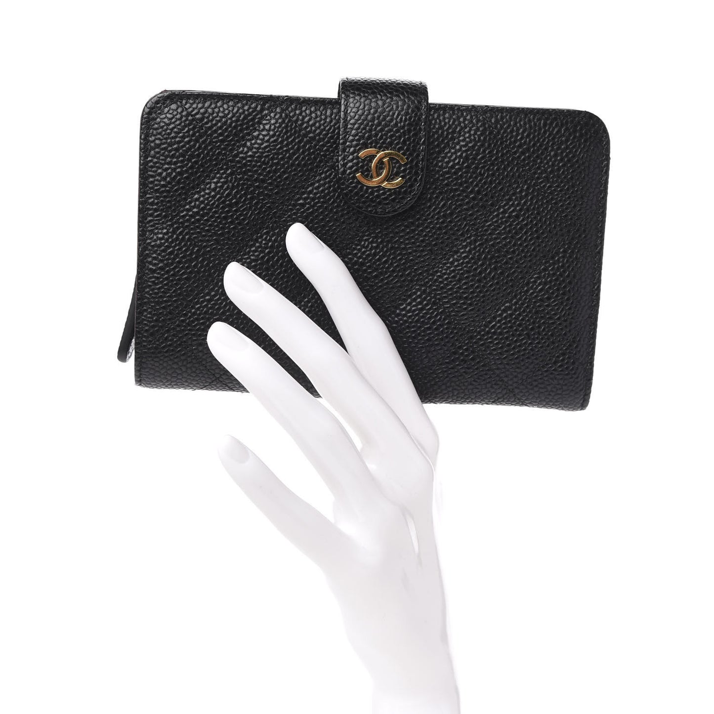 Caviar Quilted Zipped Pocket Wallet Black