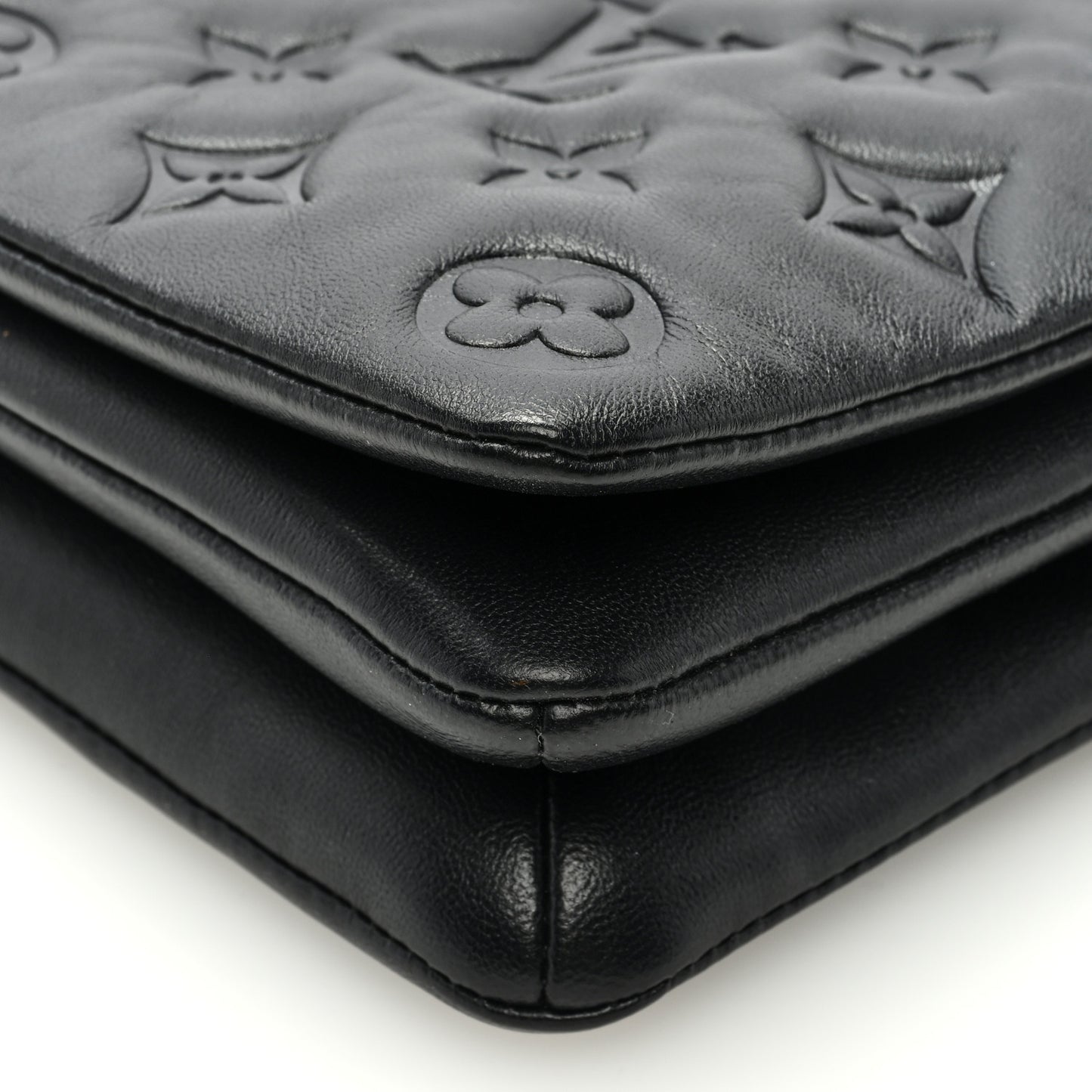 Lambskin Embossed Monogram Pochette Coussin Black