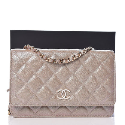 Chanel Iridescent Caviar Quilted Wallet On Chain WOC Beige 11 of 11