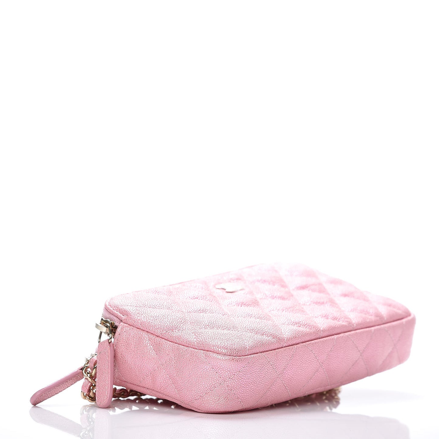 Iridescent Caviar Quilted Clutch With Chain Rose