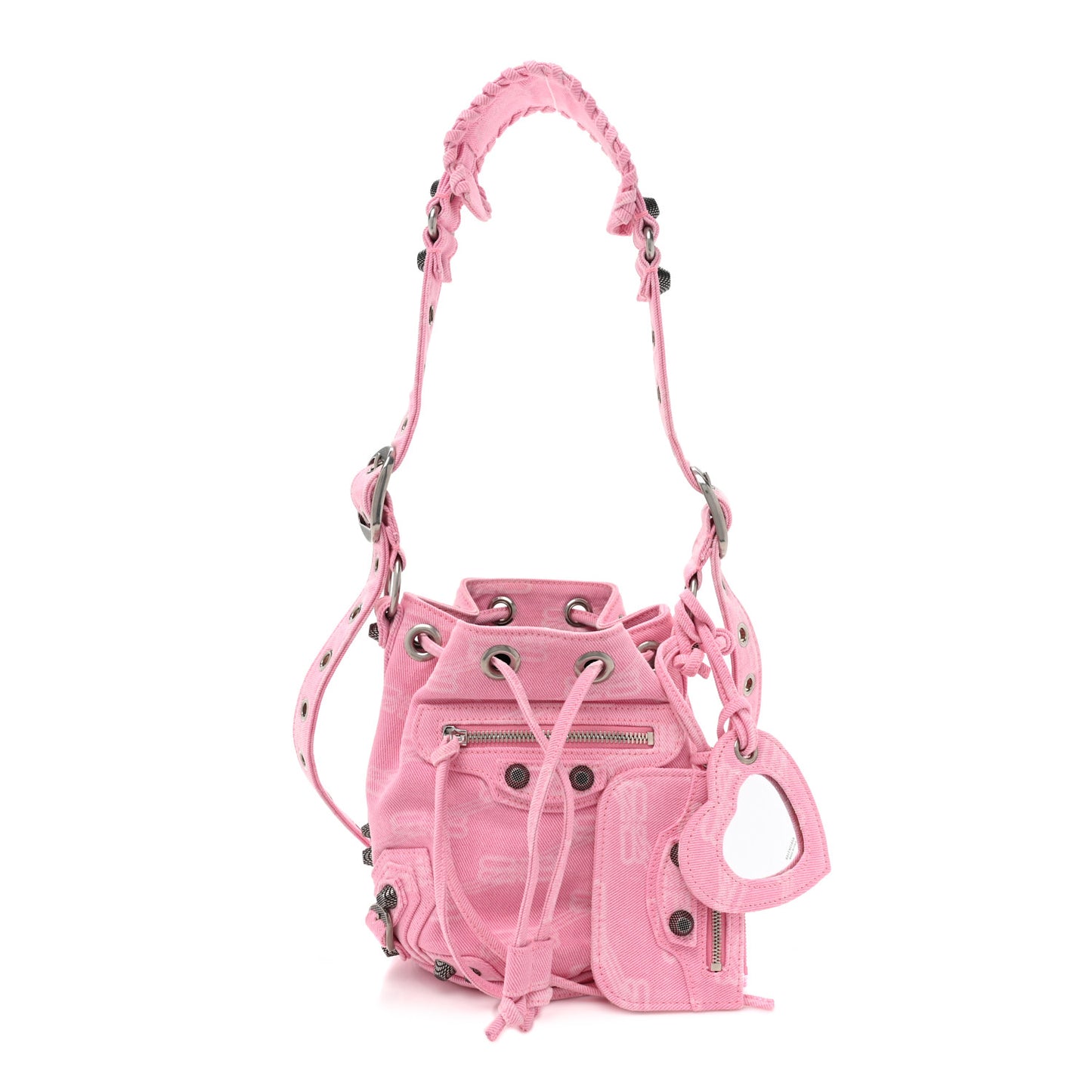 Washed Denim BB Monogram Le Cagole Bucket Bag XS Sweet Pink