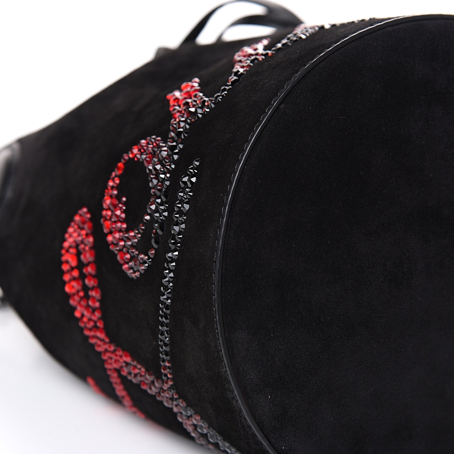 Suede Crystal Marie Jane Bucket Black Red