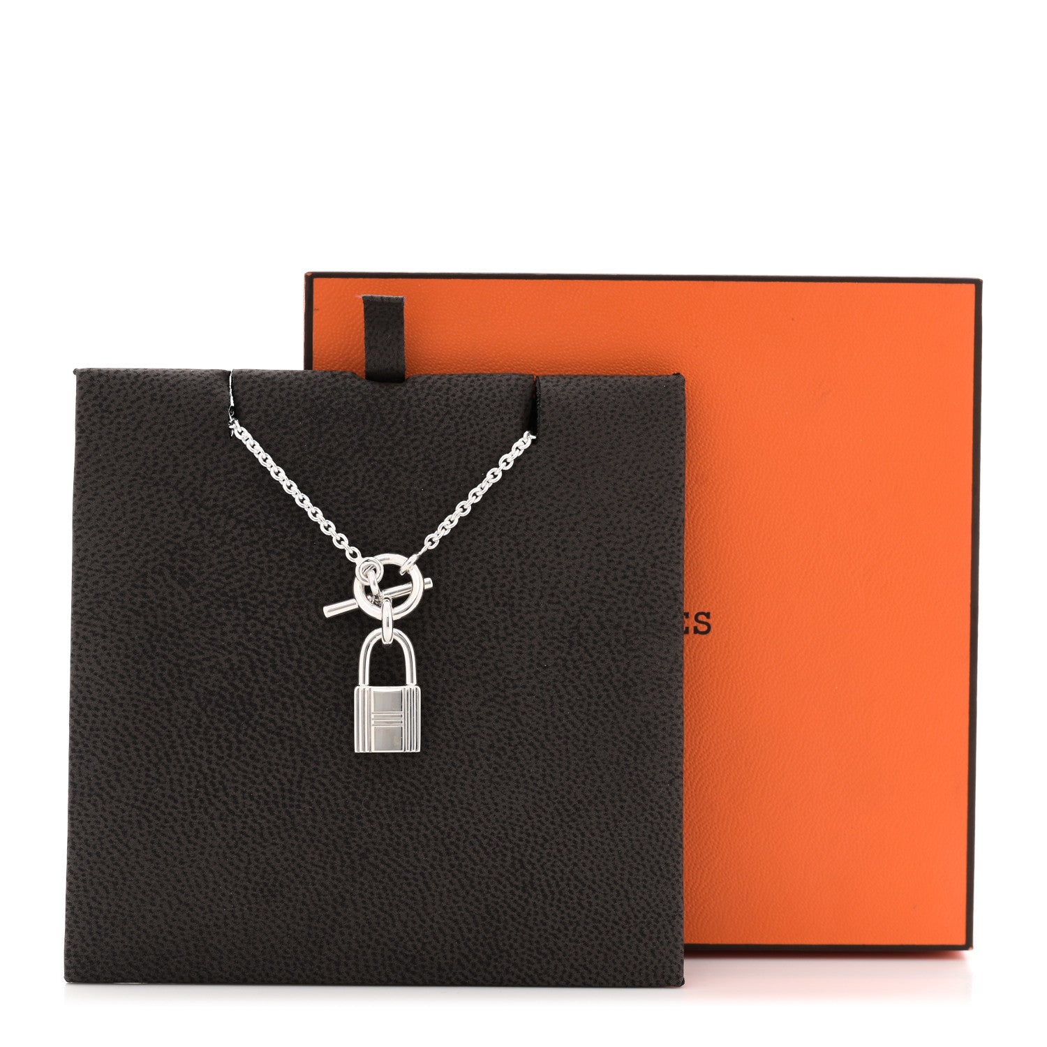 Hermes Sterling Silver Cadenas Kelly Lock Pendant Necklace 5 of 5