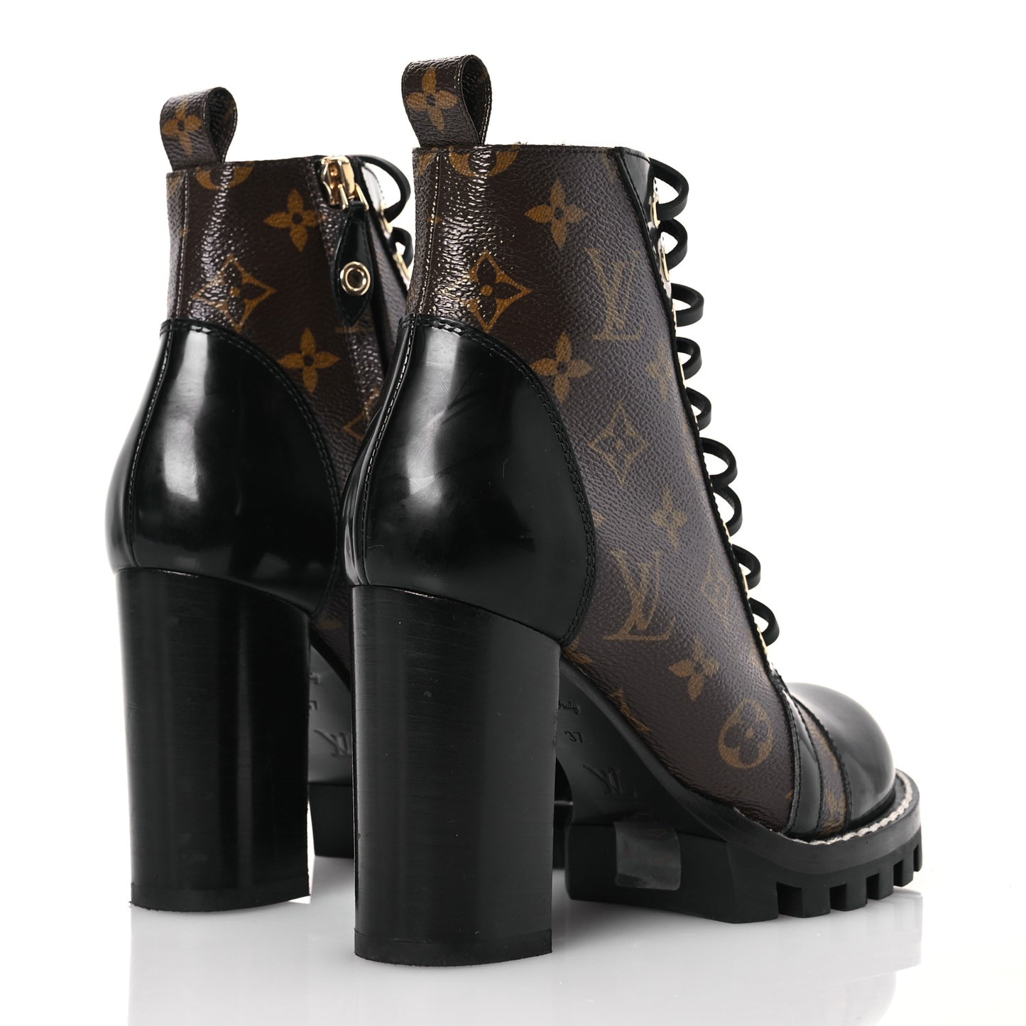 Patent Calfskin Monogram Star Trail Ankle Boots 37 Black