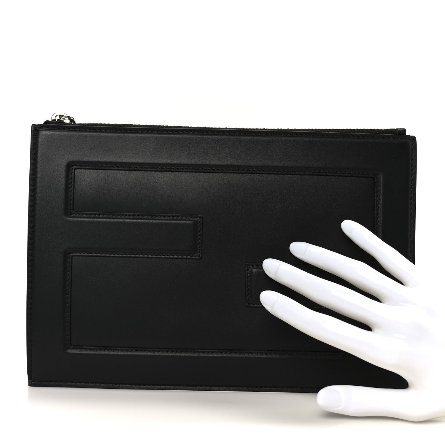 Fendi Vitello Cover Grande Baguette Pouch Black Palladio 2 of 8